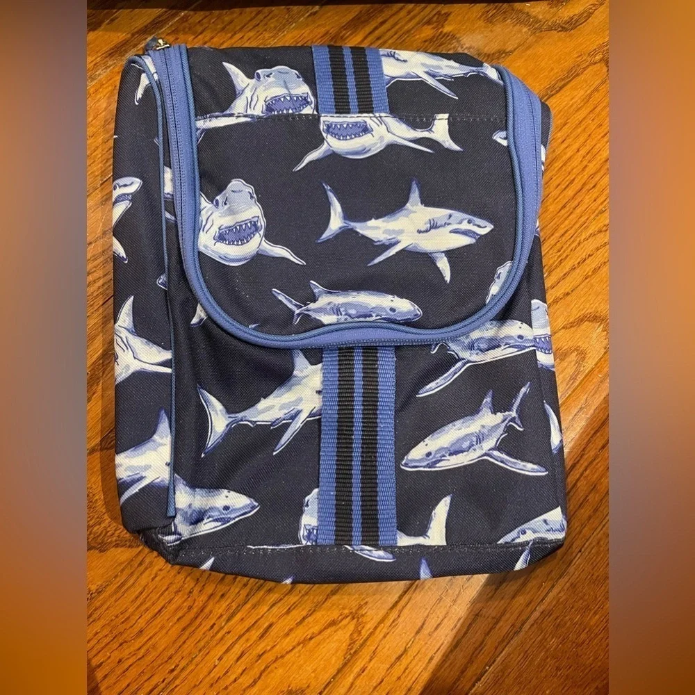 Pottery Barn Kids Navy Blue Shark Toiletry Bag Luggage Travel SHARK WEEK